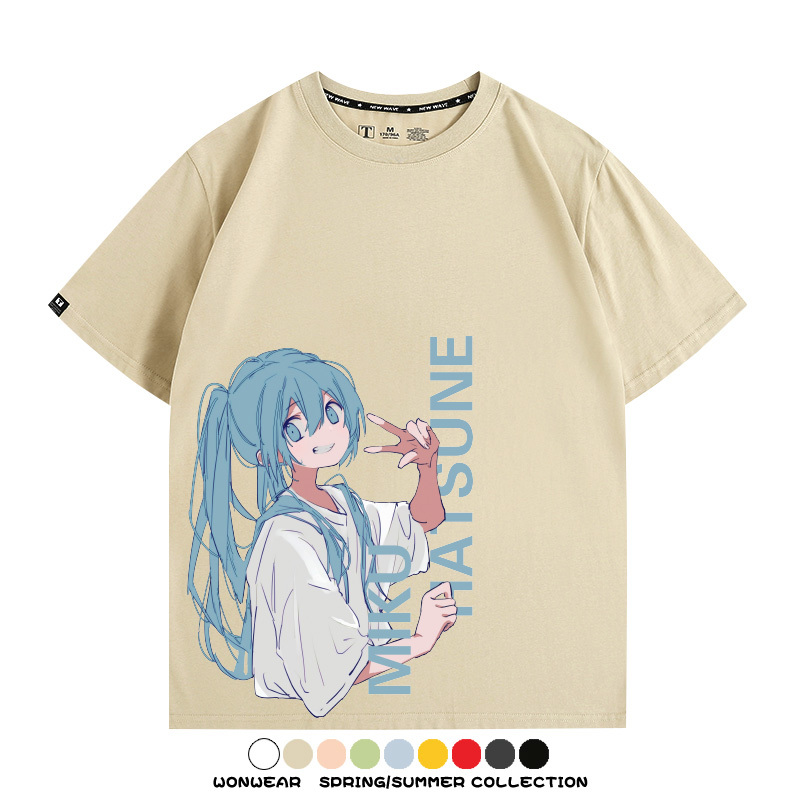 初音未來日系二次元miku卡通動漫周邊情侶短袖夏季男潮純棉T恤衫