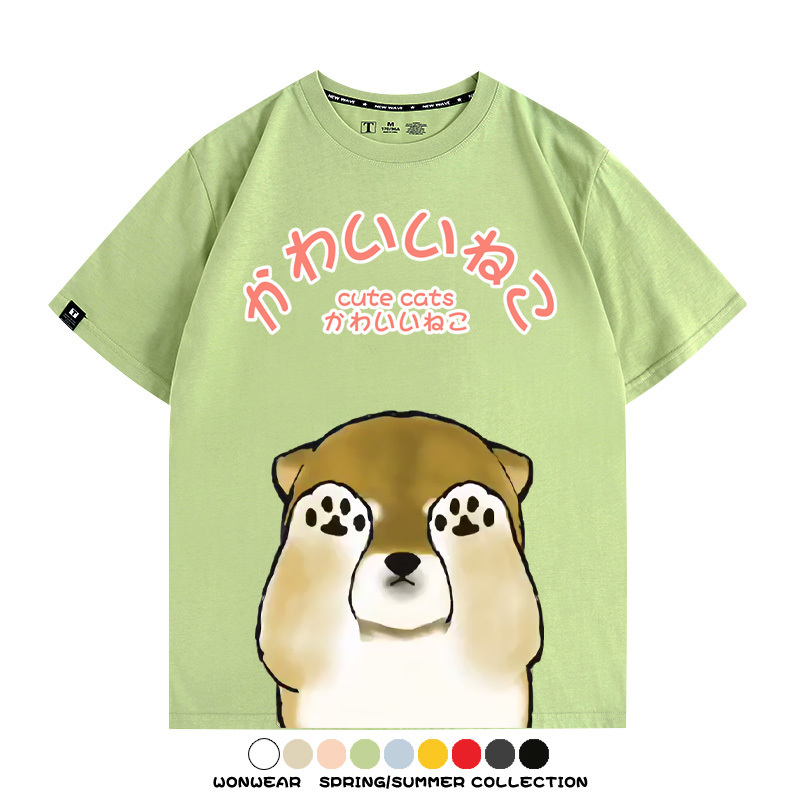 日系印花貓貓復古卡通 親子情侶裝寬鬆短袖T