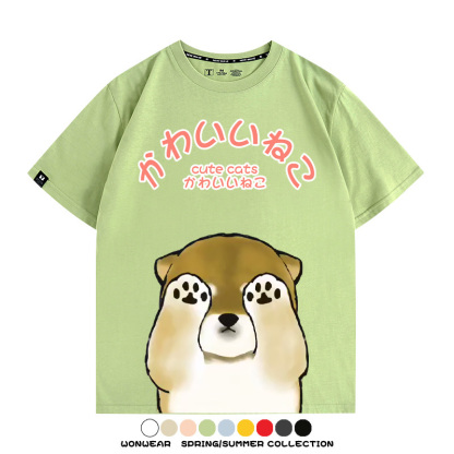 日系印花貓貓復古卡通 親子情侶裝寬鬆短袖T