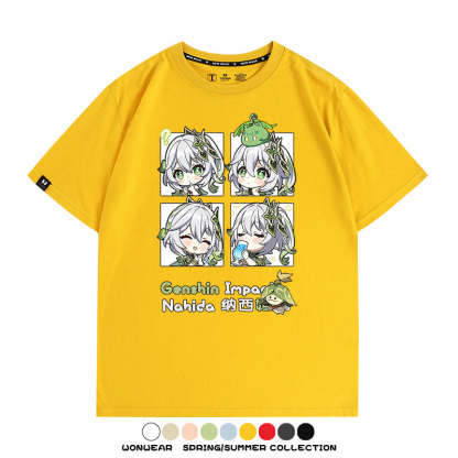 原神遊戲散兵可莉芙寧娜胡桃可愛Q版二次元周邊夏男純棉T恤衫短袖