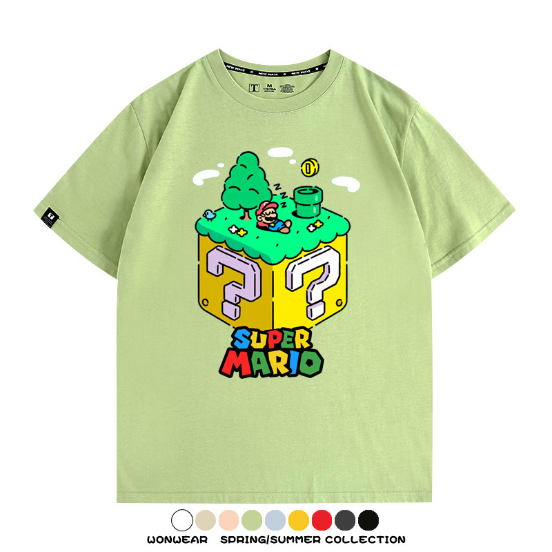 超級瑪麗瑪利歐遊戲卡通任天堂T恤純棉夏季男潮百搭短袖情侶寬鬆