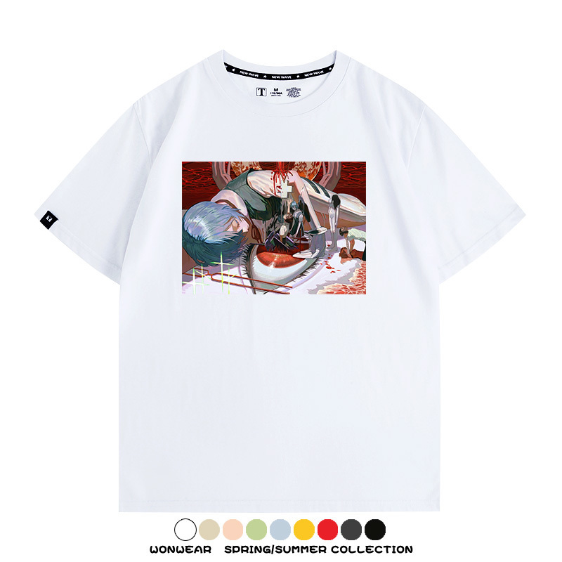 新世紀福音戰士EVA藝術插畫潮牌印花T恤夏季男潮純棉短袖寬鬆上衣