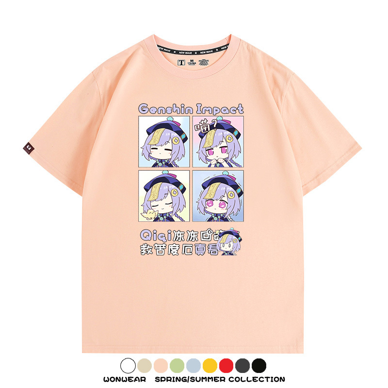 原神遊戲散兵可莉芙寧娜胡桃可愛Q版二次元周邊夏男純棉T恤衫短袖