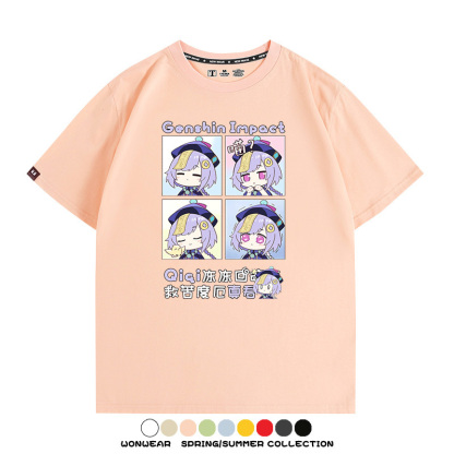 原神遊戲散兵可莉芙寧娜胡桃可愛Q版二次元周邊夏男純棉T恤衫短袖