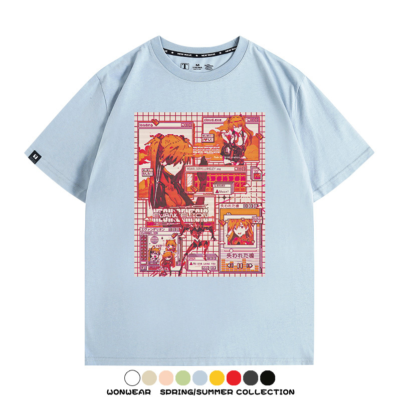 像素風復古EVA動漫明日香潮牌周邊純棉短袖上衣T恤衫夏季寬鬆百搭