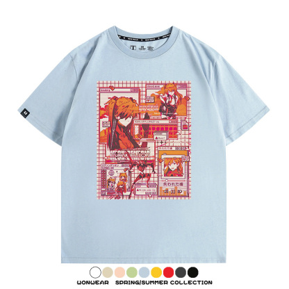 像素風復古EVA動漫明日香潮牌周邊純棉短袖上衣T恤衫夏季寬鬆百搭