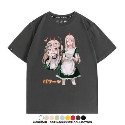 鏈鋸人動漫帕瓦聯名動漫周邊二次元情侶短袖夏季純棉T恤男潮百搭