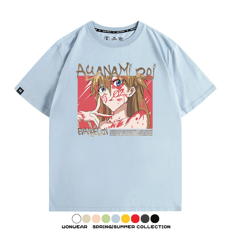 新世紀福音戰士EVA綾波麗明日香褚熏日系潮牌動漫青少年夏純棉T恤