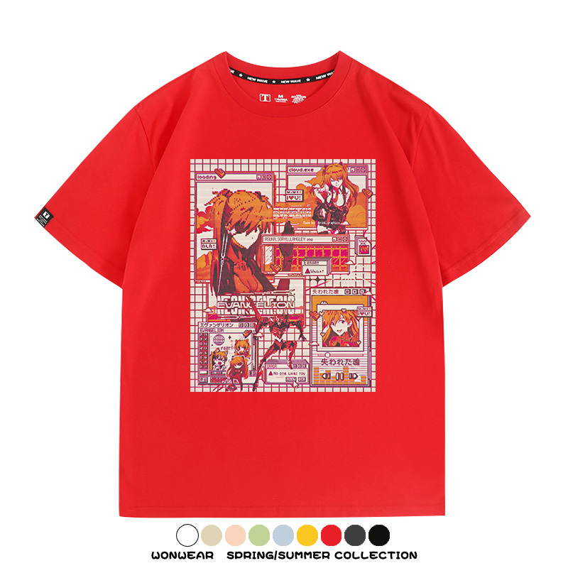 像素風復古EVA動漫明日香潮牌周邊純棉短袖上衣T恤衫夏季寬鬆百搭