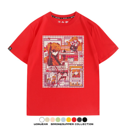 像素風復古EVA動漫明日香潮牌周邊純棉短袖上衣T恤衫夏季寬鬆百搭