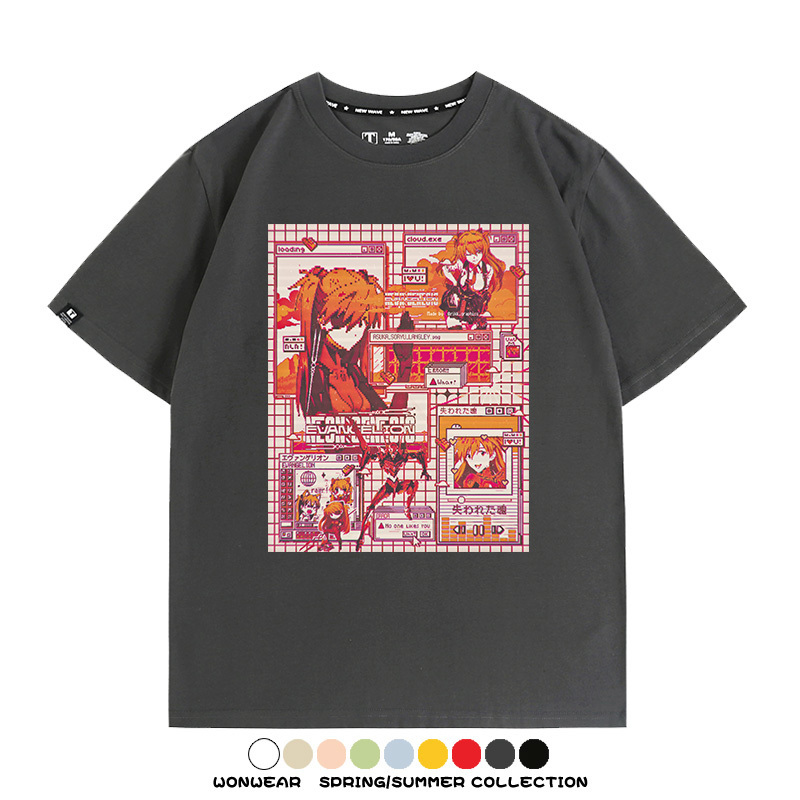 像素風復古EVA動漫明日香潮牌周邊純棉短袖上衣T恤衫夏季寬鬆百搭