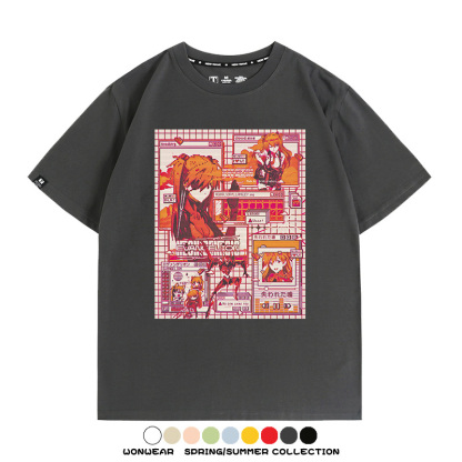 像素風復古EVA動漫明日香潮牌周邊純棉短袖上衣T恤衫夏季寬鬆百搭