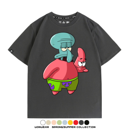 海綿寶寶章魚哥cos派大星 親子情侶裝寬鬆短袖T