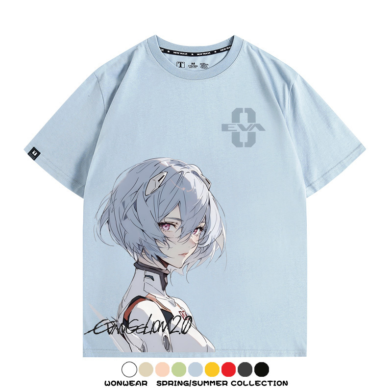 凌波麗EVA日系動漫卡通二次元上衣COS短袖純棉T恤衫eva復古百搭寬鬆