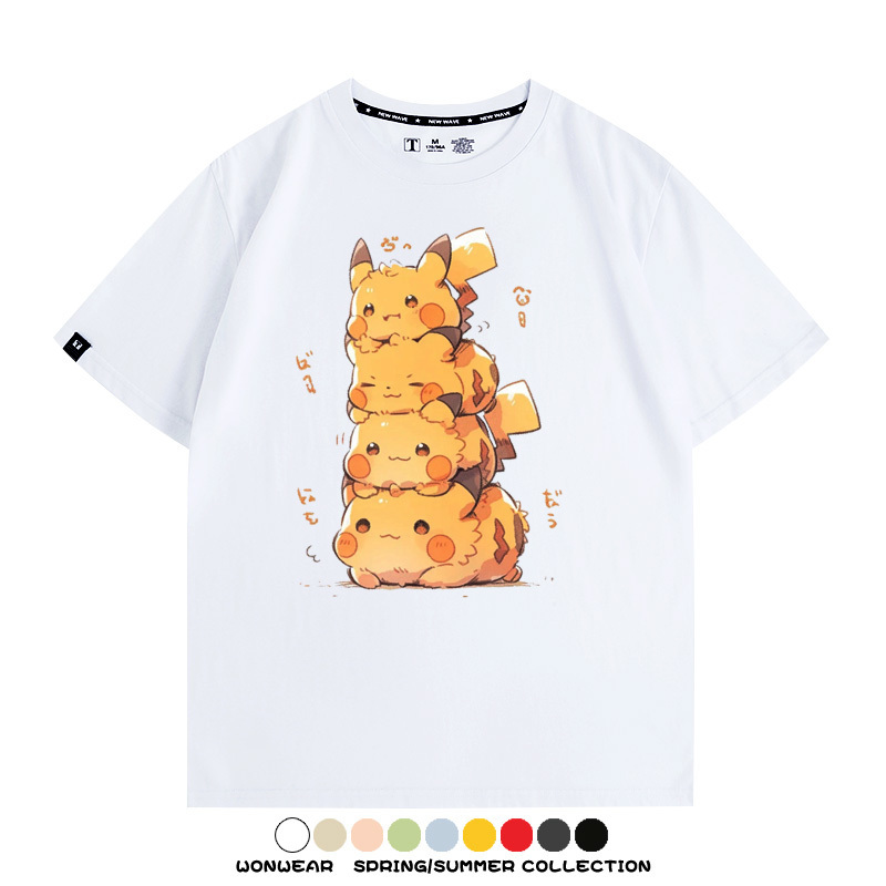 寶可夢皮卡丘可愛疊疊樂 親子情侶裝寬鬆短袖T