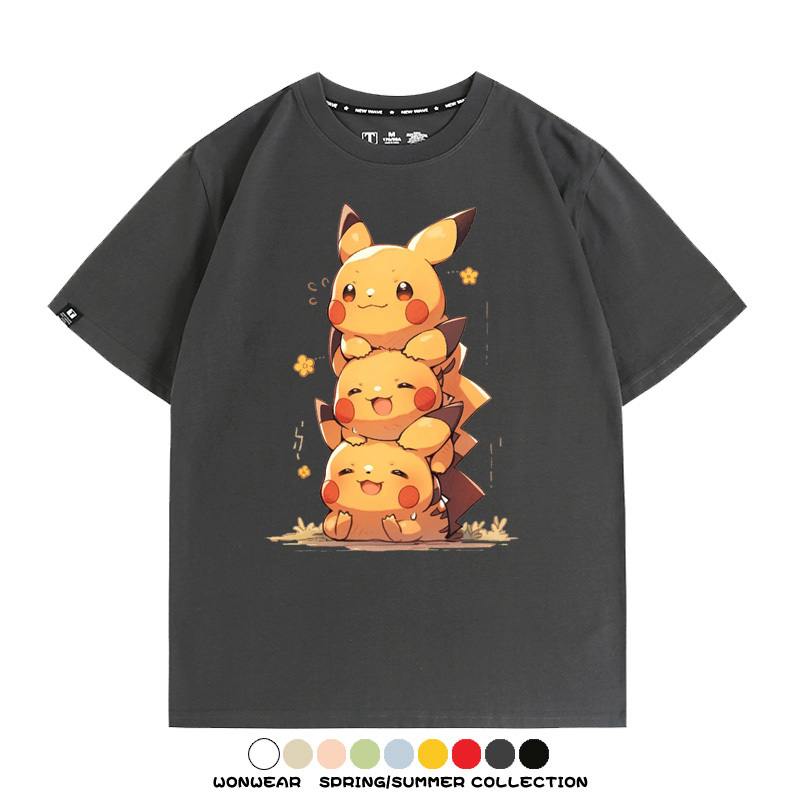 寶可夢皮卡丘可愛疊疊樂 親子情侶裝寬鬆短袖T
