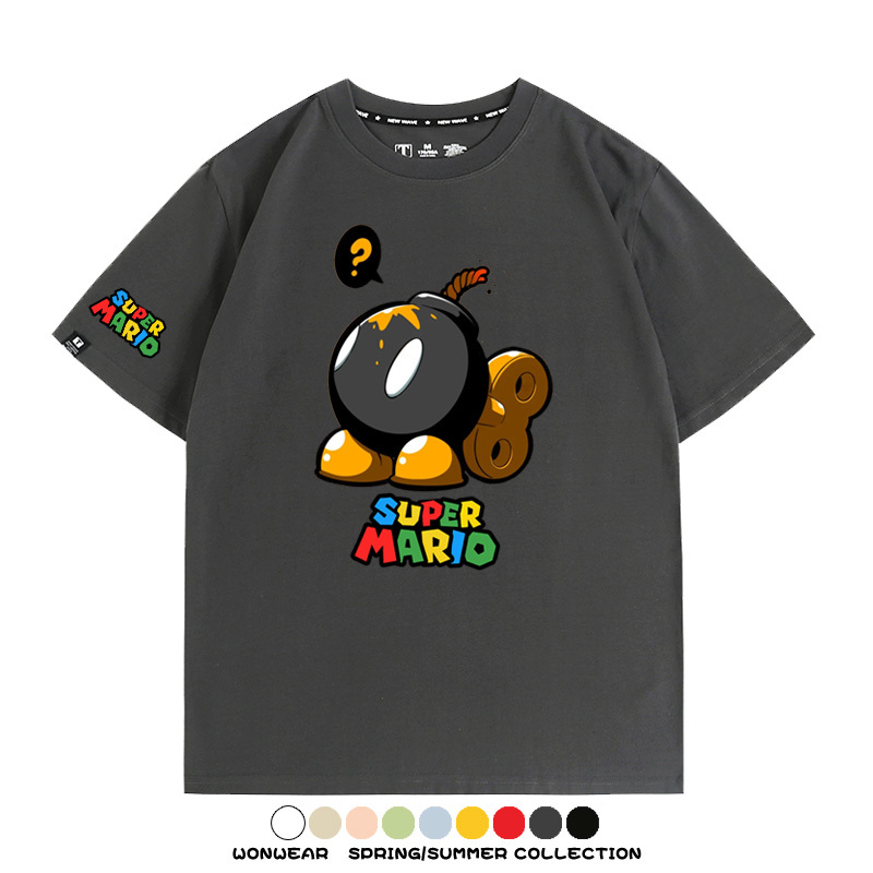 瑪利歐兄弟任天堂周邊短袖游戲卡通蘑菇青少年男寬鬆夏季純棉T恤