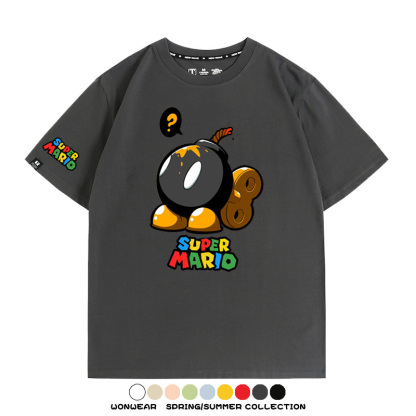 瑪利歐兄弟任天堂周邊短袖游戲卡通蘑菇青少年男寬鬆夏季純棉T恤