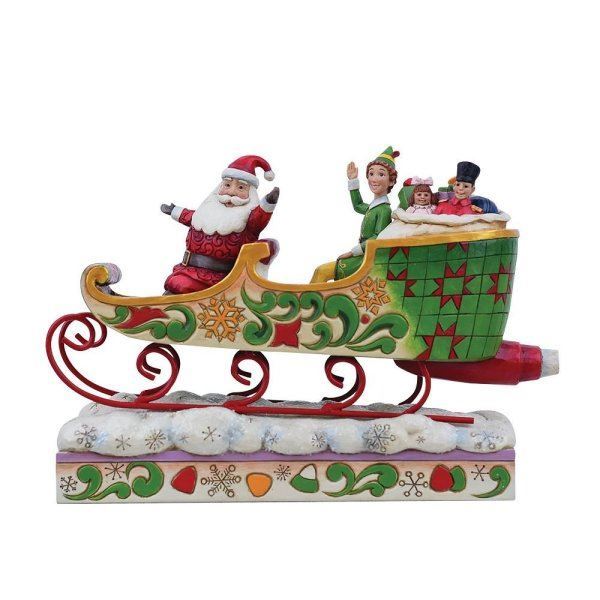 Spreading Christmas Cheer Buddy and Santa in Sleigh Figurine