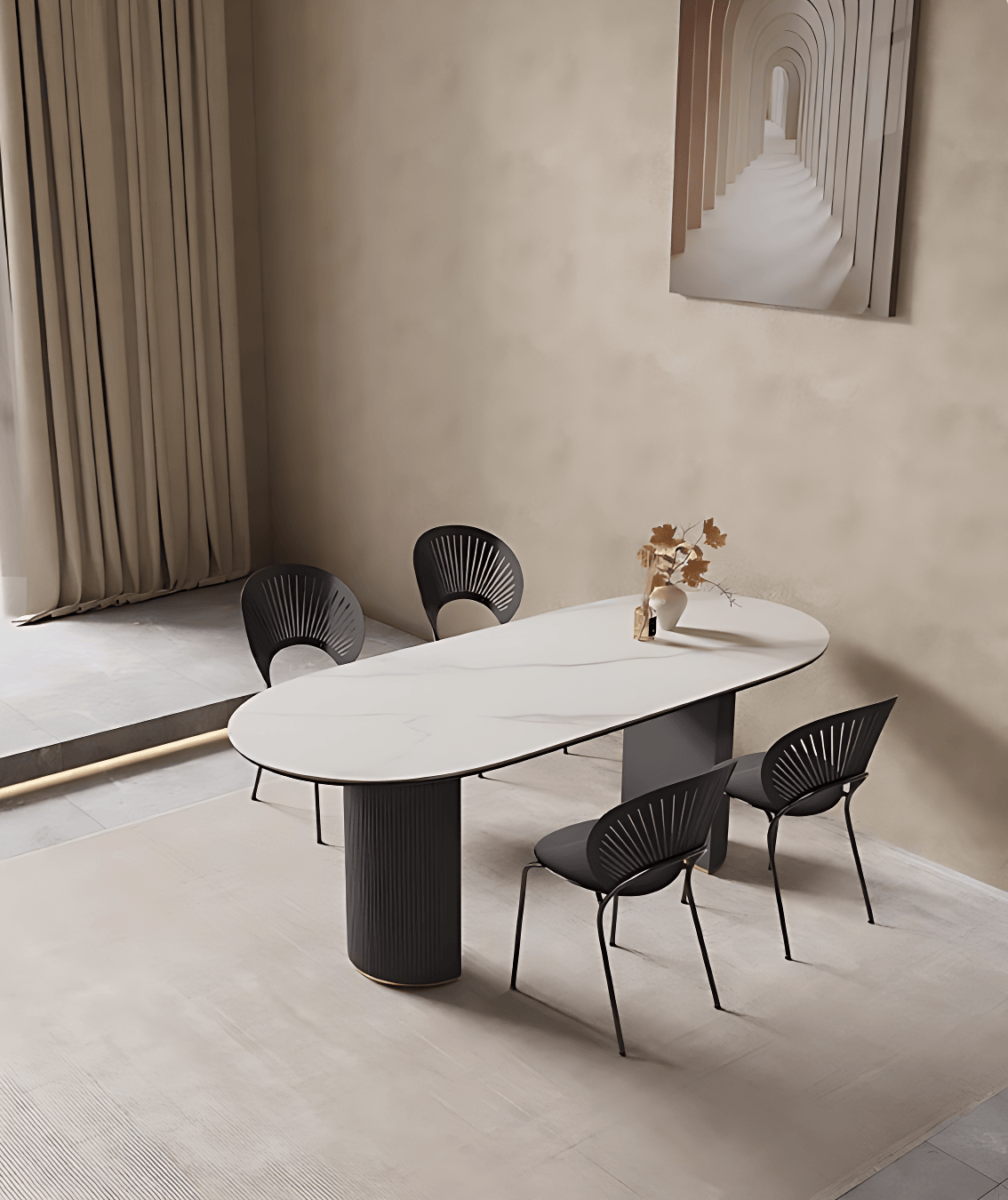 Vara Dining Table Curved Edge Sintered Stone Black Roman Leg