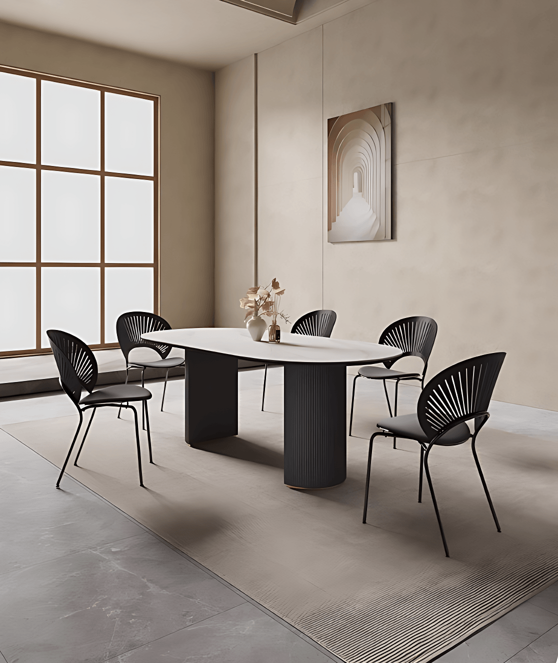 Vara Dining Table Curved Edge Sintered Stone Black Roman Leg