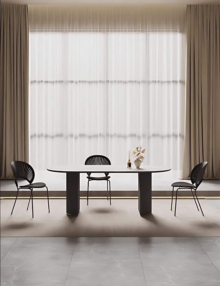 Vara Dining Table Curved Edge Sintered Stone Black Roman Leg
