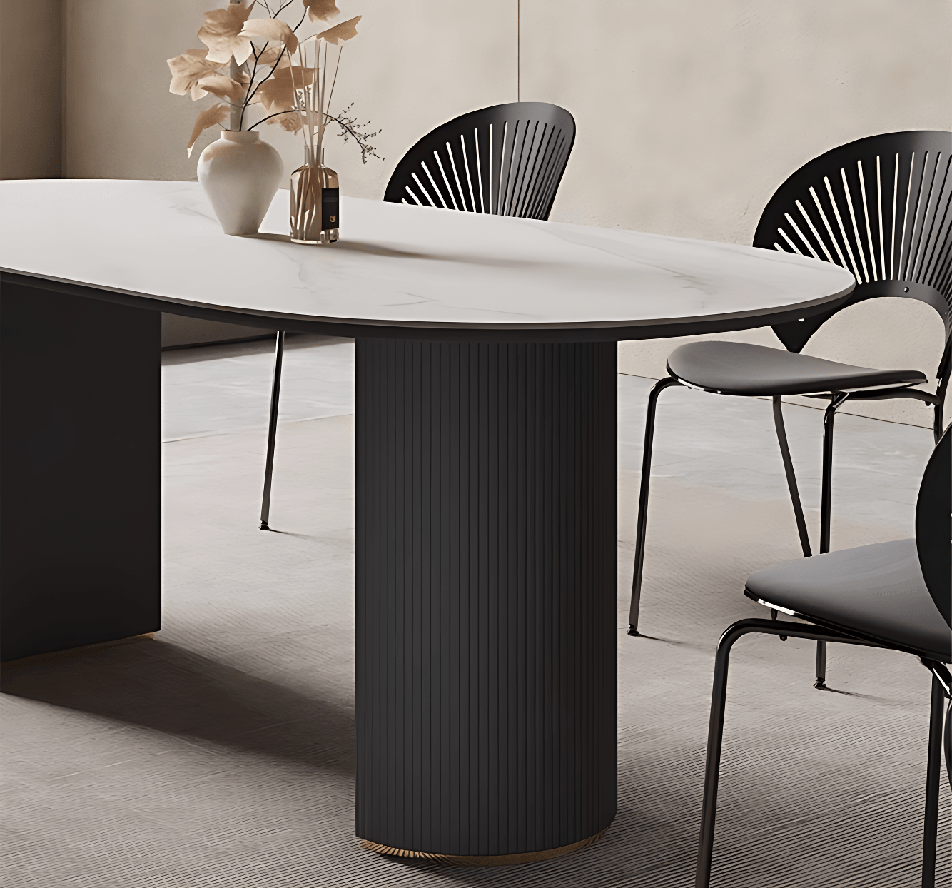 Vara Dining Table Curved Edge Sintered Stone Black Roman Leg