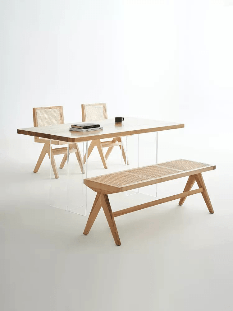 Hakana Rattan Dining Bench with table set up