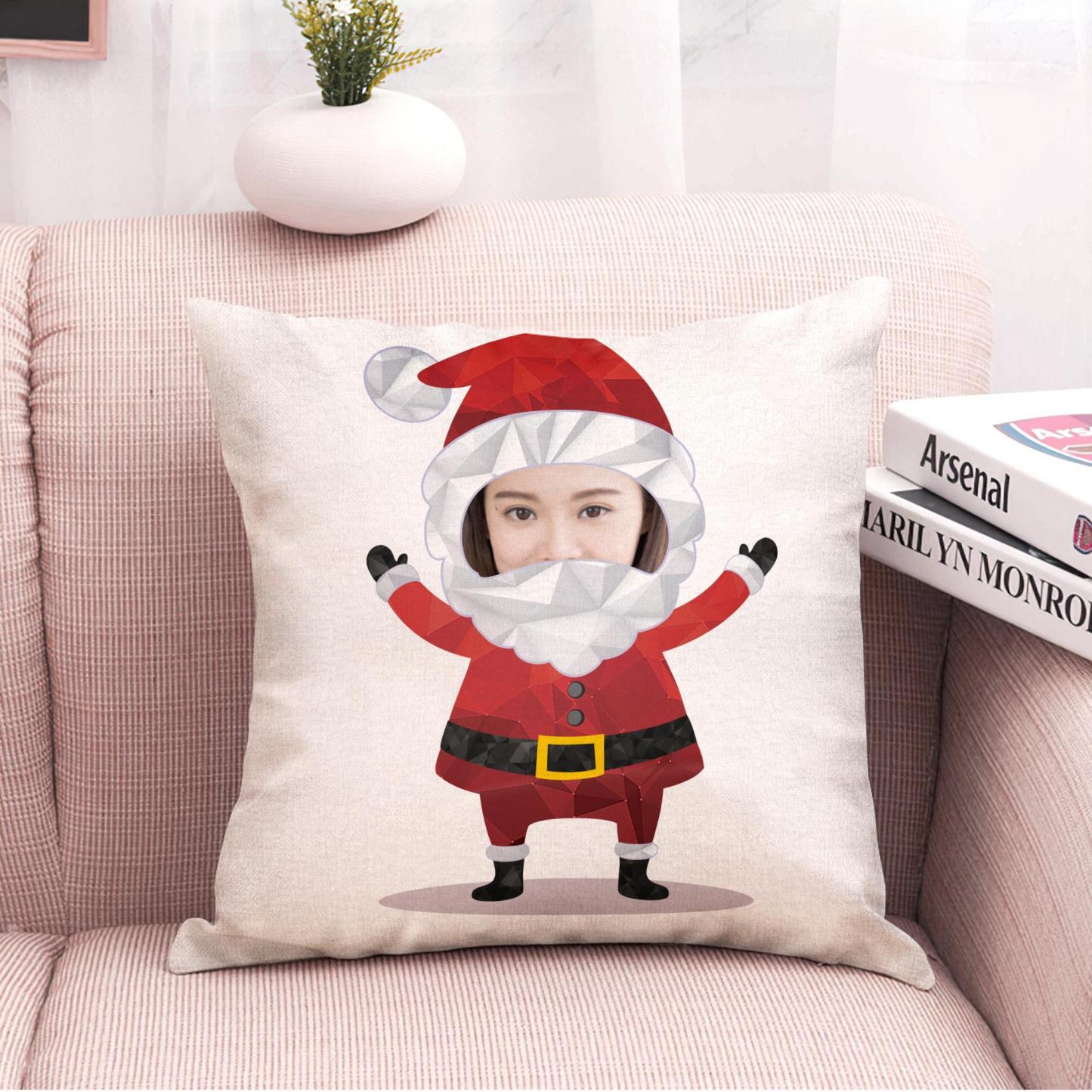 カスタム写真クッション-写真入れ可能なクリスマスリネン製サンタクロース柄抱き枕ギフト