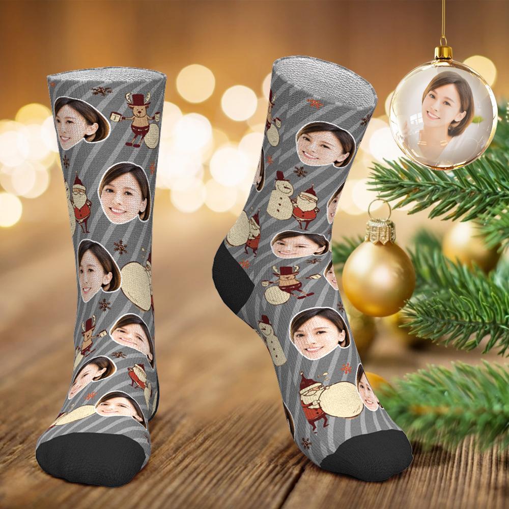 カスタムフェイスソックス-写真入り可能なオリジナルクリスマス靴下-トナカイとサンタ