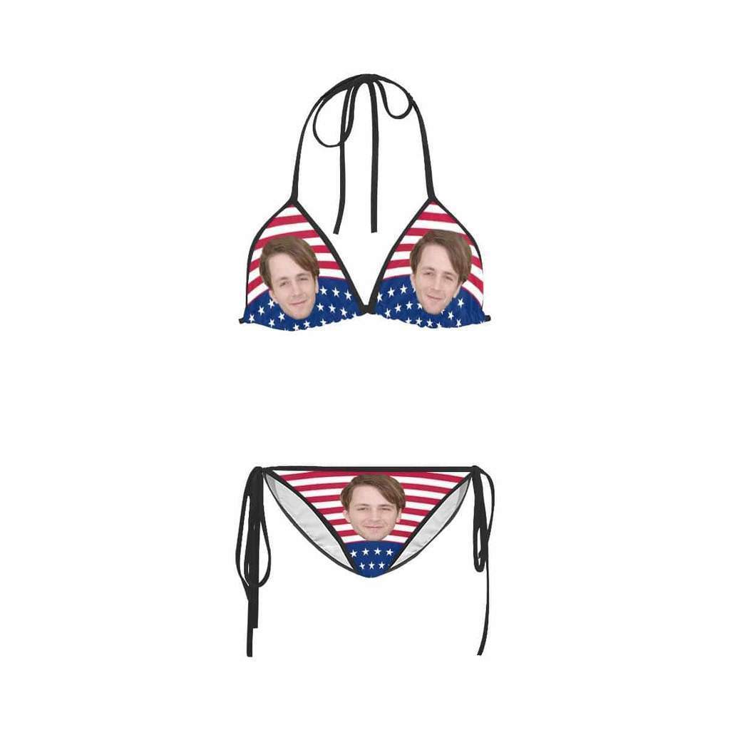 カスタムフェイス水着‐ビキニ女性のセクシーな写真入れ可能なセグメント化された水着-米国旗