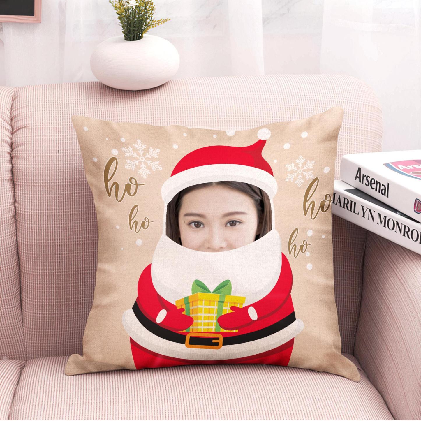 カスタム顔クッション-写真入れ可能なクリスマスリネン製抱き枕ギフトサンタクロース
