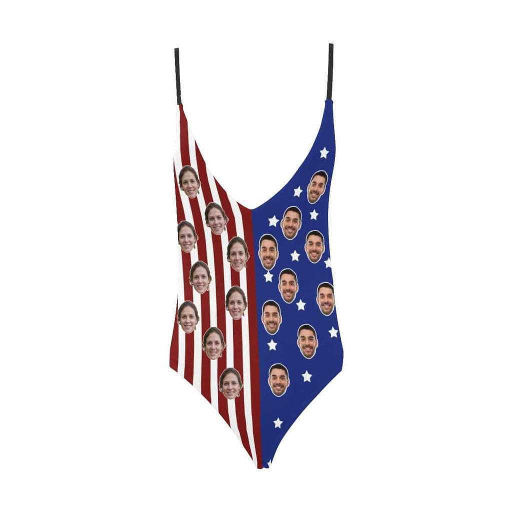 カスタムフェイス水着‐Vネックビキニ女性の写真ワンピース水着-アメリカの国旗