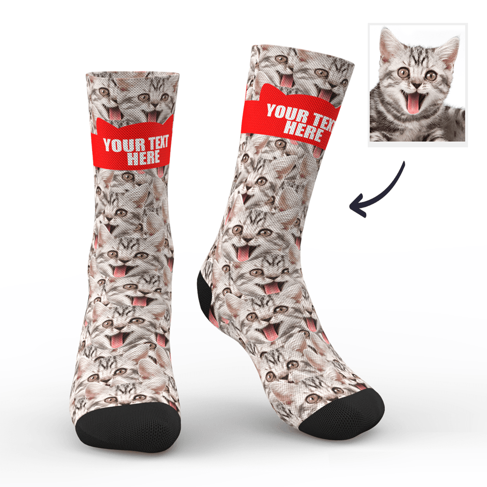 Custom Photo Mash Socks With Your Text Cat - MyPhotoSocks