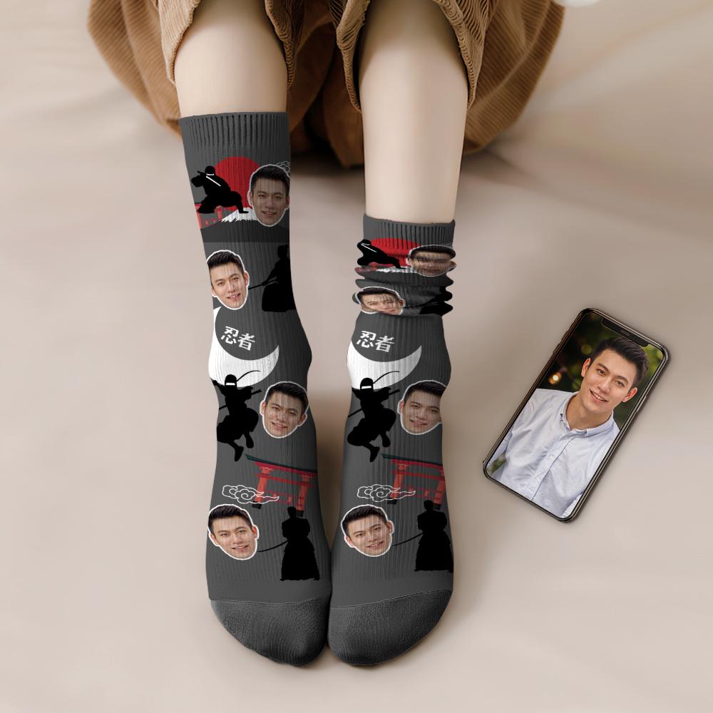 カスタムフェイスソックス-写真入り可能なオリジナル靴下-月下の忍者