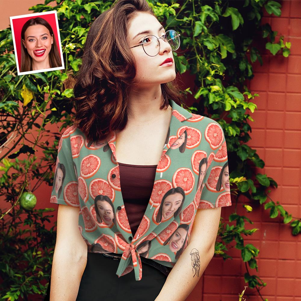 結婚式プレゼント-カスタムフェイスシャツ-写真入れ可能な女性用アロハシャツプレゼント-グレープフルーツ