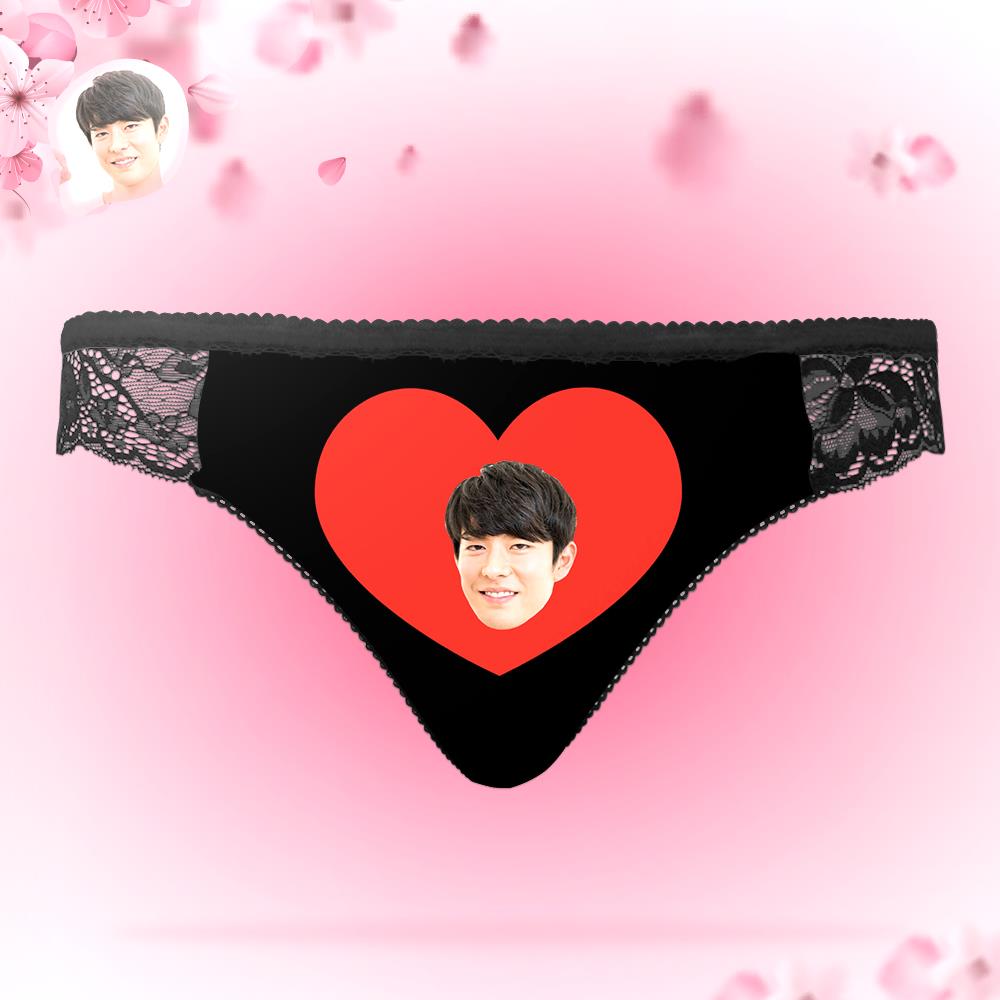 同性カップルプレゼント-カスタム女性レースパンティー-写真入れ可能なハート柄のセクシーなパンティー