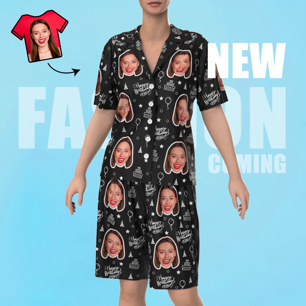 カスタムフェイス半袖パジャマ-写真入れ可能なユニークな誕生日の写真ギフト友達へのギフト