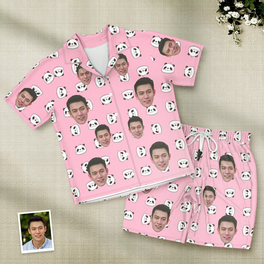 カスタムフォトパジャマ－写真入れ可能なオリジナル半袖夏の涼しいパジャマギフト－可愛いパンダ柄