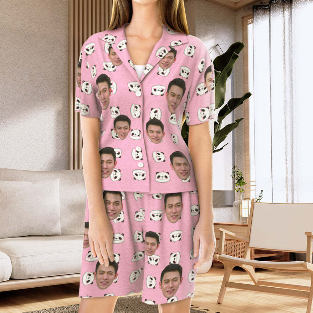 カスタムフォトパジャマ－写真入れ可能なオリジナル半袖夏の涼しいパジャマギフト－可愛いパンダ柄
