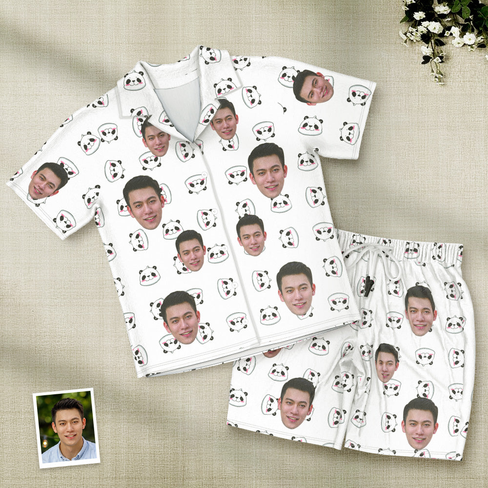 カスタムフォトパジャマ－写真入れ可能なオリジナル半袖夏の涼しいパジャマギフト－可愛いパンダ柄