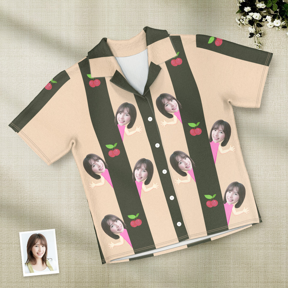 カスタムフォトパジャマ－写真入れ可能なオリジナル半袖夏の涼しいパジャマギフト－可愛いチェリー柄