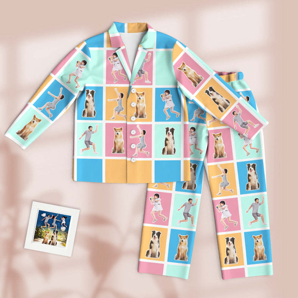 カスタムフォトパジャマ－写真5枚入れ可能なオリジナルカラフルなパジャマ家族や友達や恋人への素敵なプレゼント