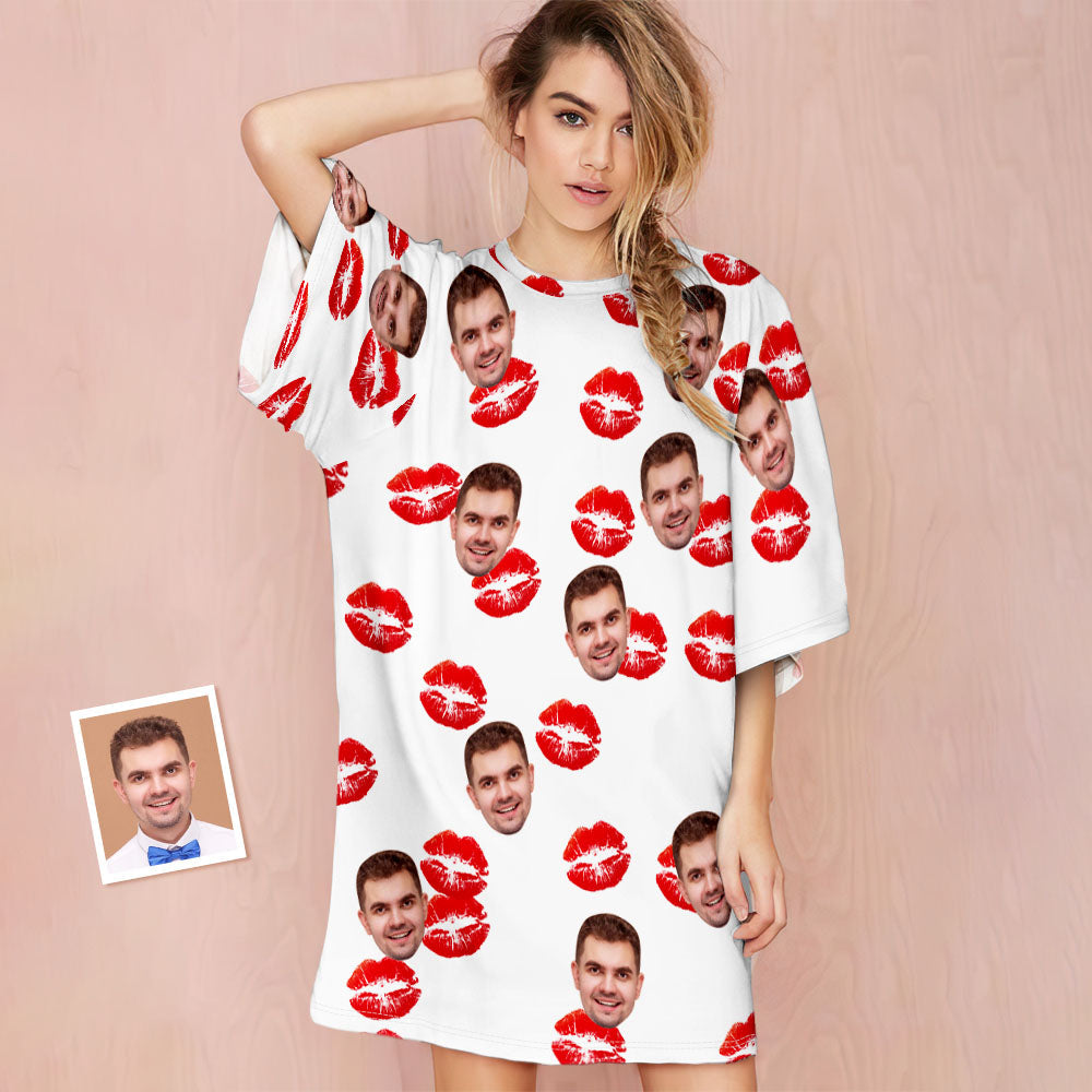 カスタム写真部屋着 - 写真入れ可能なパジャマ-オーダーメイドの女性用超特大パジャマ面しろいプレゼント唇柄