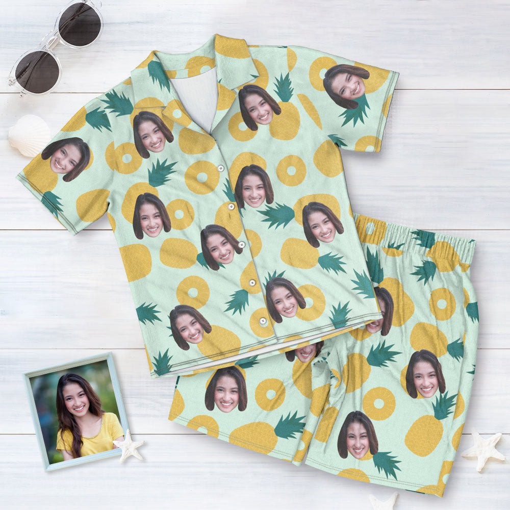 カスタムフォトパジャマ－写真入れ可能なオリジナル半袖パジャマ-夏の涼しいパイナップル柄パジャマギフト