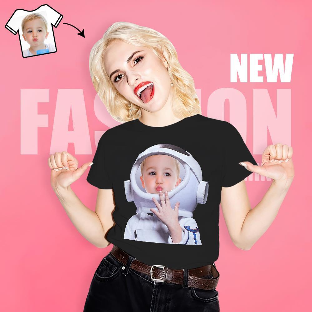 カスタム宇宙飛行士フェイスTシャツ - パーソナライズされた写真T-SHIRT - 写真入れ可能なベストギフト白