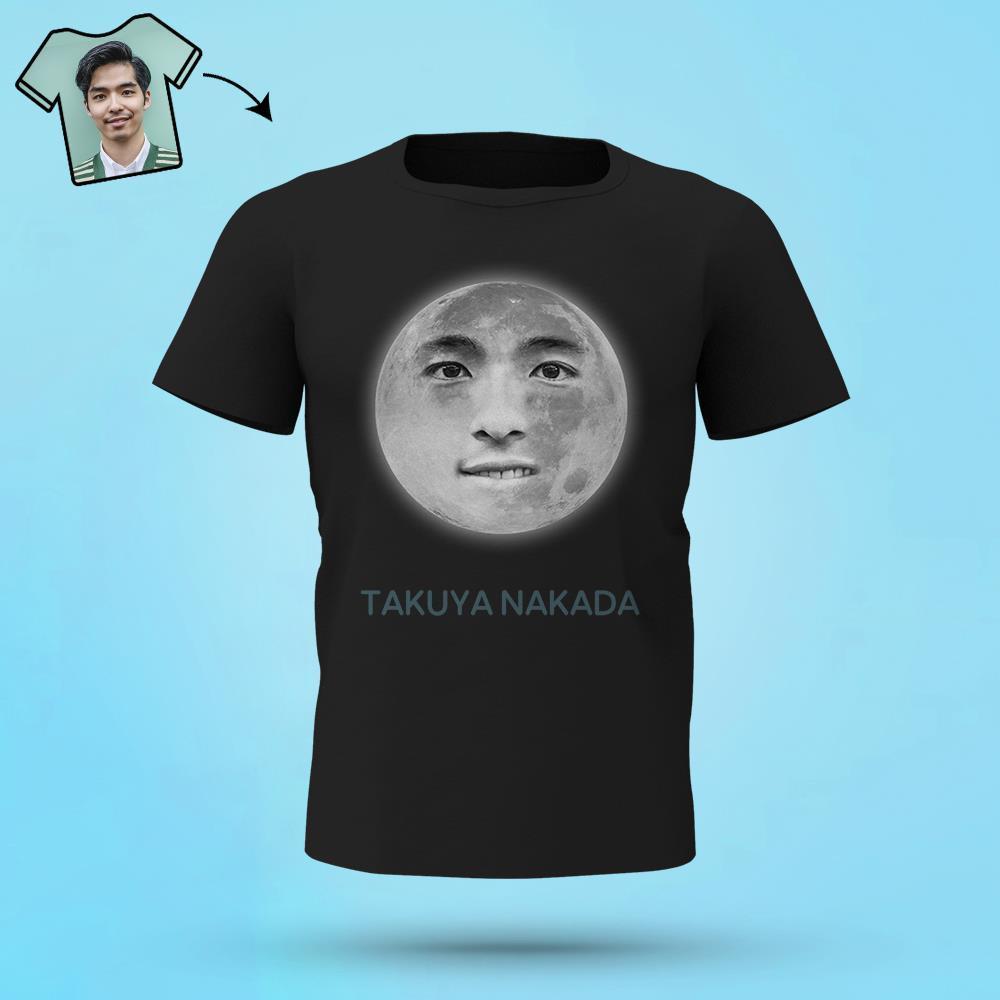 カスタム月柄のフェイスTシャツ - パーソナライズされた写真T-SHIRT - 写真と名前入れ可能な面白いプレゼント白