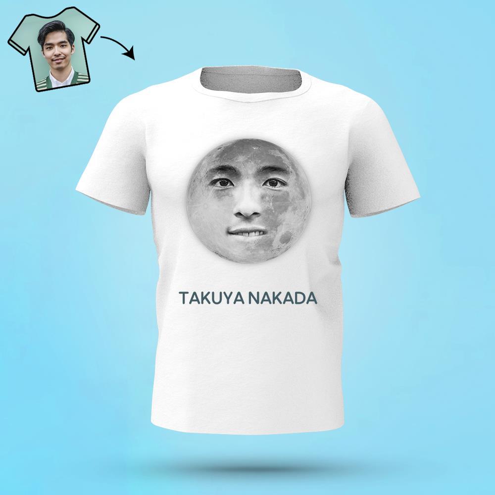 カスタム月柄のフェイスTシャツ - パーソナライズされた写真T-SHIRT - 写真と名前入れ可能な面白いプレゼント白