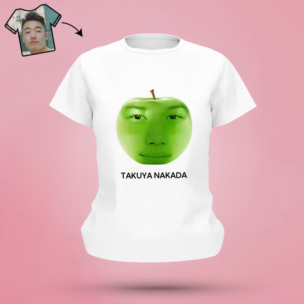 カスタムりんご柄のフェイスTシャツ - パーソナライズされた写真T-SHIRT - 写真と名前入れ可能な面白いプレゼント