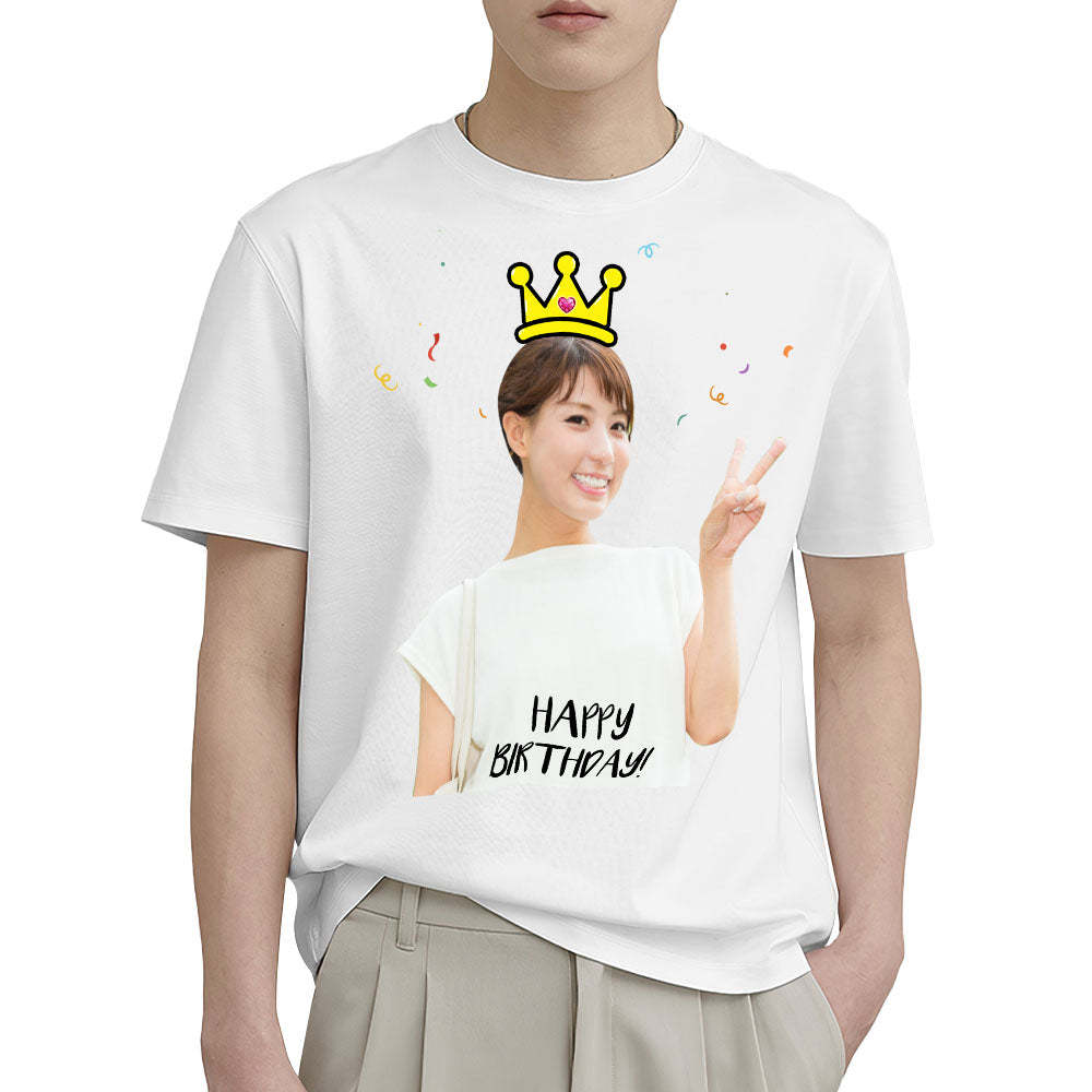 カスタムフォト誕生日Tシャツ - 写真入れ可能な写真T-SHIRTプレゼント - 王冠柄の誕生日プレゼント